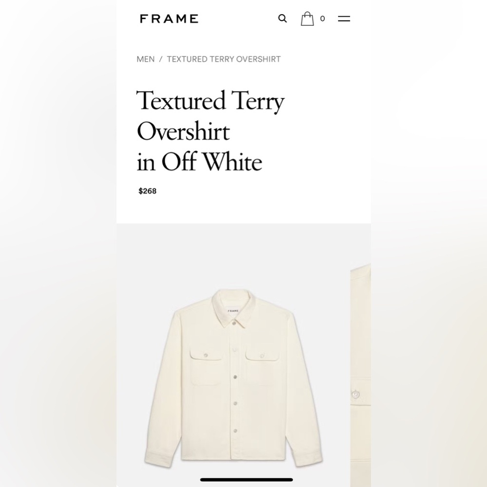 **SOLD*** FRAME - Textured Terry Overshirt in Off White